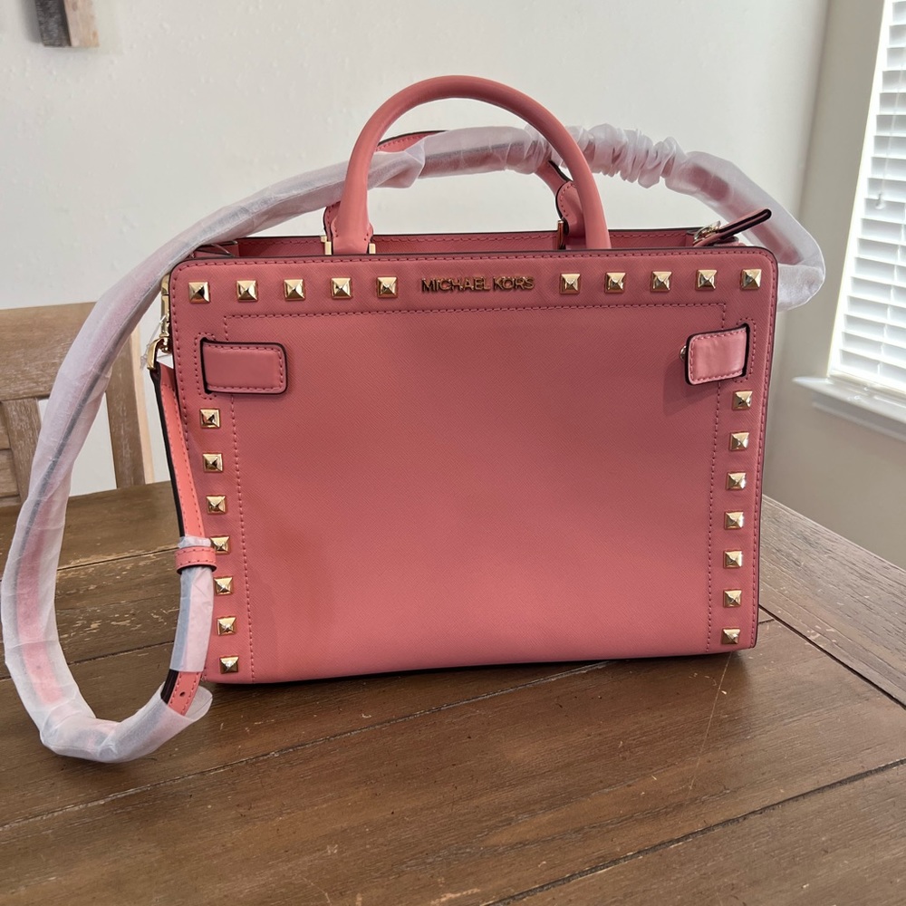 Michael Kors Rayne Medium Peach Leather Satchel NWT
